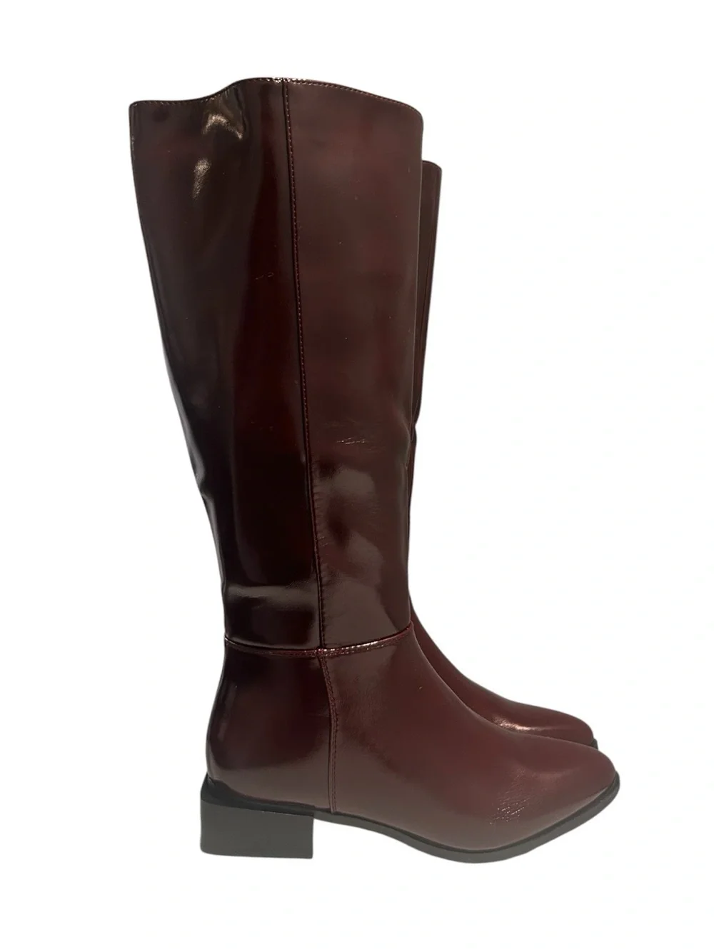 Women’s Tall Burgundy Boots Classic Zip Riding Style Chunky Low Heel Size 6